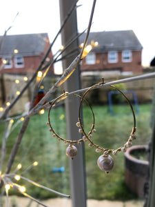 Golden Hoop Earrings With Real Pearls