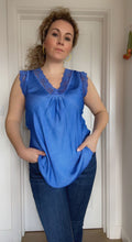 Load image into Gallery viewer, Silky Top With Lace (blue, black, white)
