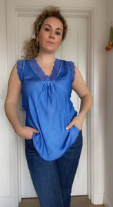 Silky Top With Lace (blue, black, white)
