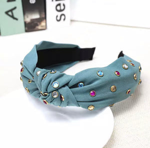 Rhinestones Knot Headband Teal