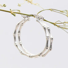 Load image into Gallery viewer, Bamboo Style Hoop Earrings Silver Plated
