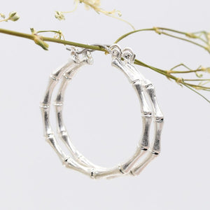 Bamboo Style Hoop Earrings Silver Plated