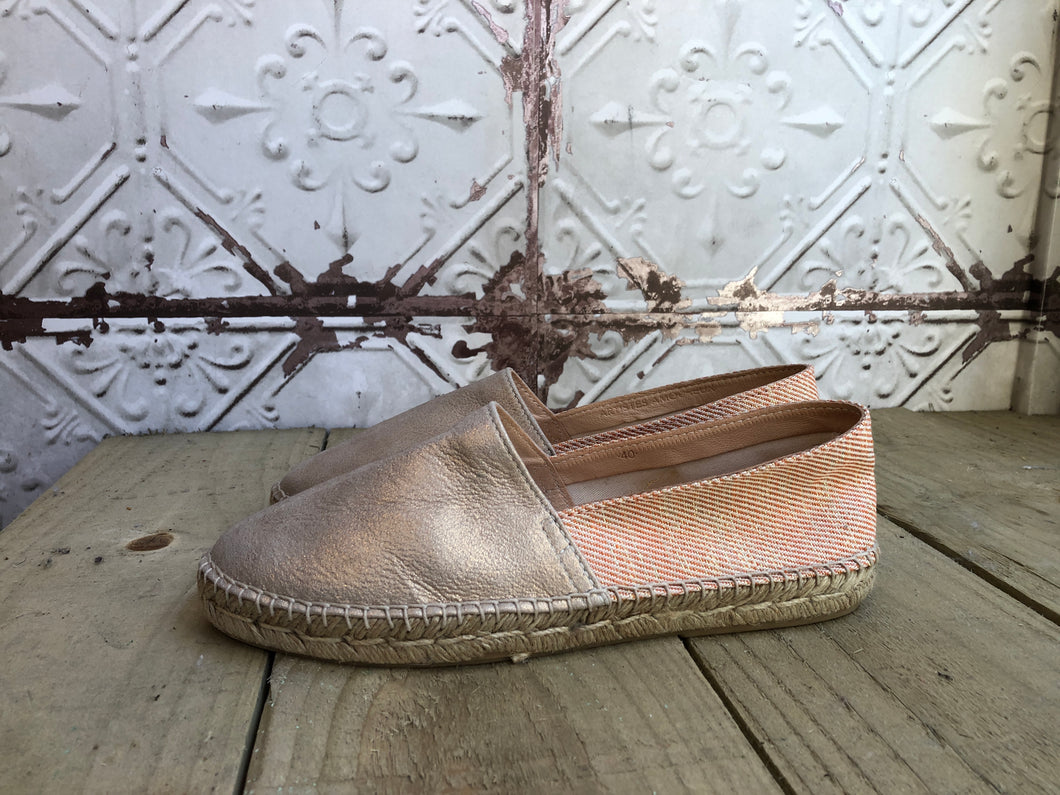 Canvas And Leather Espadrilles Peach/Gold