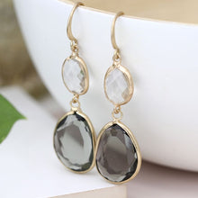 Load image into Gallery viewer, Gold Drop Earrings With Clear And Smokey Crystals
