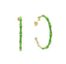 Load image into Gallery viewer, Enamel Bamboo Hoop Earrings (various colours)
