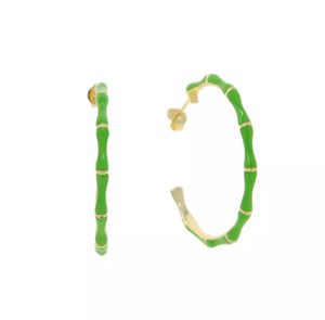 Enamel Bamboo Hoop Earrings (various colours)