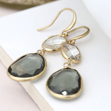 Load image into Gallery viewer, Gold Drop Earrings With Clear And Smokey Crystals
