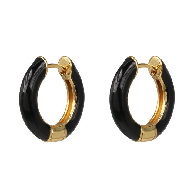 Black Enamel Hoop Earrings