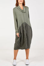 Load image into Gallery viewer, Cowl Neck Gingham Sweater Dress
