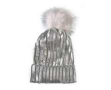 Load image into Gallery viewer, Silver Metallic Pompom Hat
