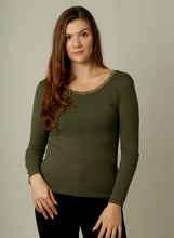 Load image into Gallery viewer, Long Sleeve Khaki Top With Lace Panel
