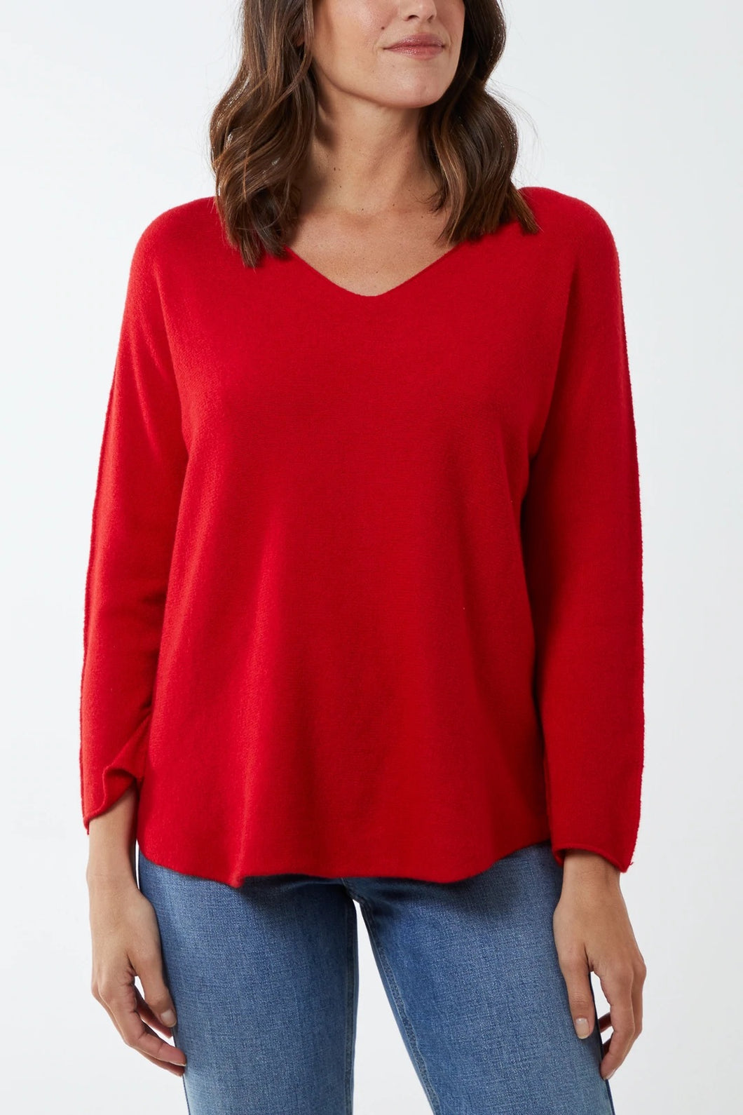 V Neck Soft Knit Jumper Red