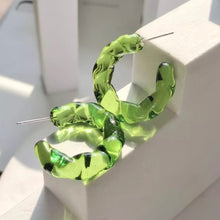 Load image into Gallery viewer, Green Resin Hoop Earrings
