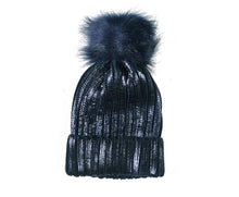 Load image into Gallery viewer, Navy Metallic Pompom Hat
