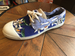 Blue Cotton Trainers With Orchid Print