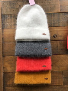 Angora Blend Beanie Hat Mustard