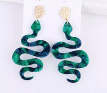 Load image into Gallery viewer, Snake Acrylic Earrings (neutral, green, brown)
