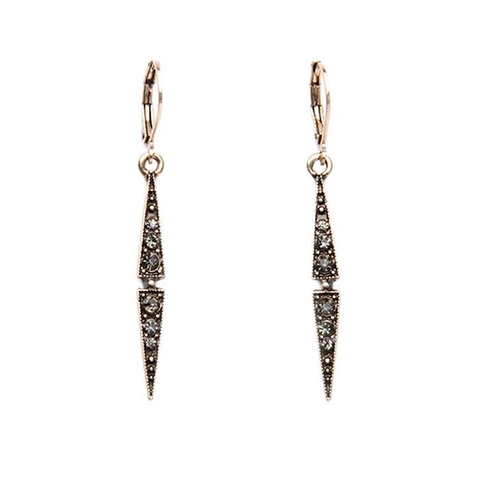 Thin Drop Crystal Earrings Gold and Pewter