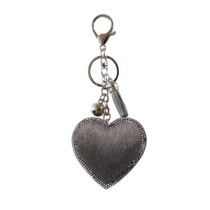 Faux Fur Heart Key Ring Leopard