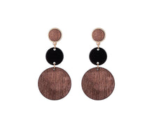 Load image into Gallery viewer, Drop Wood Disc Earrings
