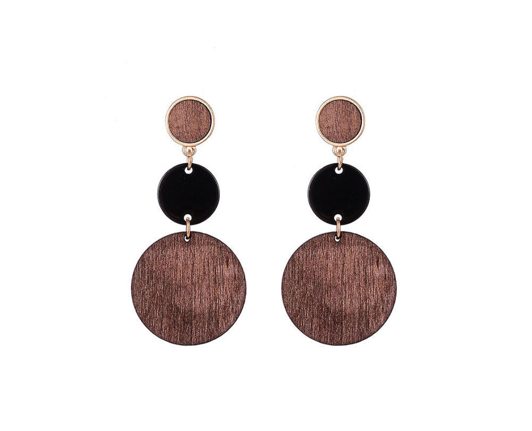 Drop Wood Disc Earrings