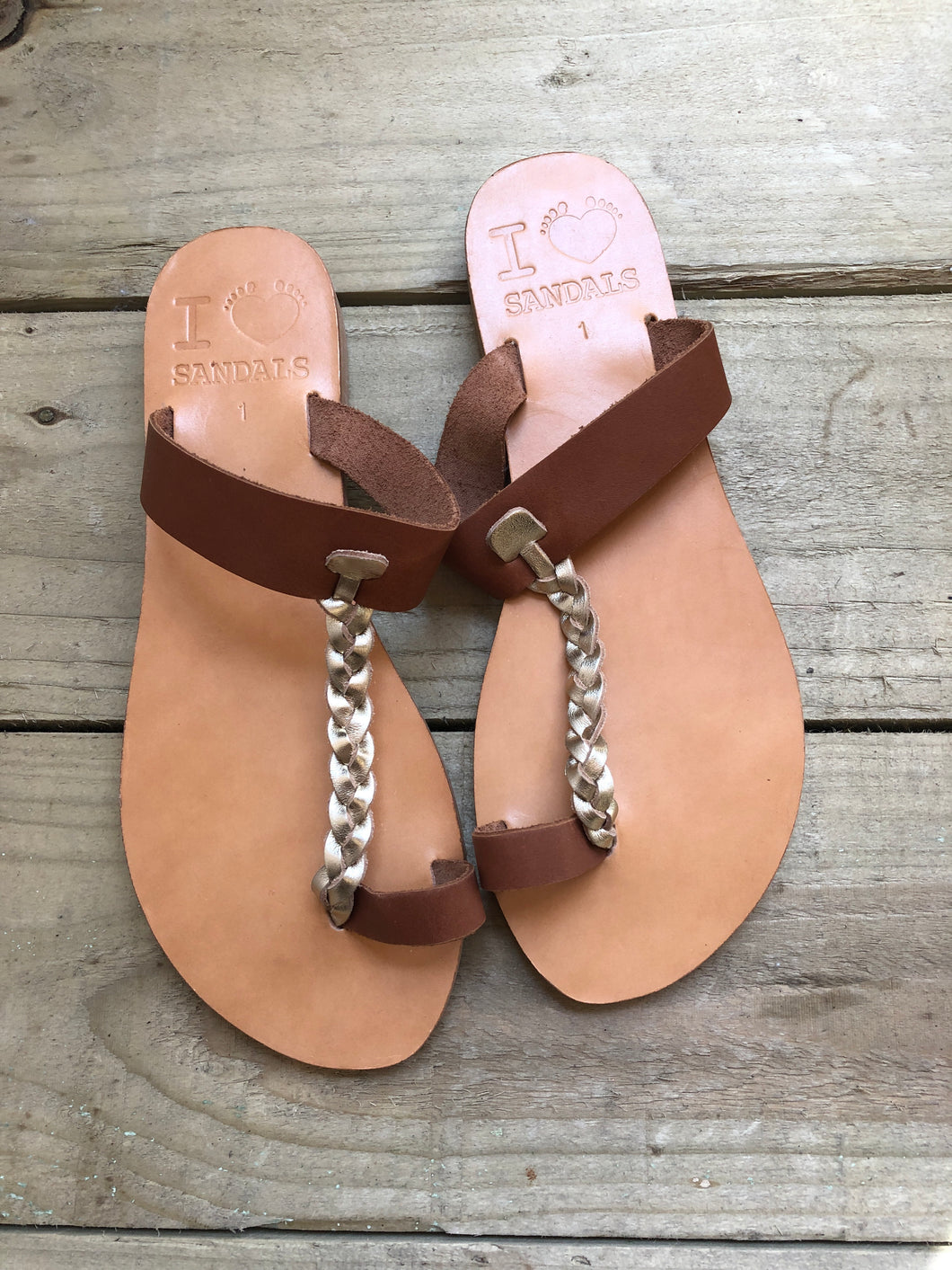 Tan And Gold Leather Sandals