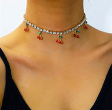 Load image into Gallery viewer, Rhinestone Statement Choker Cherries
