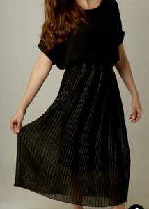 Black Pleated Skirt With Copper Vertical Lines