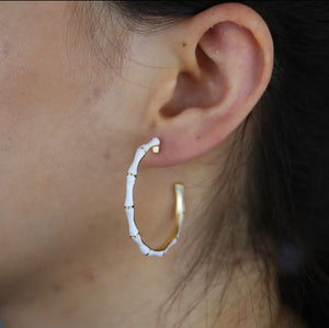 Enamel Bamboo Hoop Earrings (various colours)