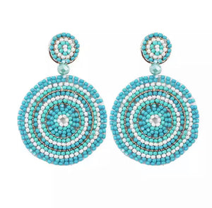 Athens Beaded Disc Earrings (turquoise, beige)