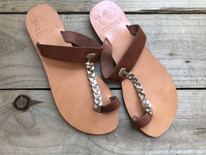 Tan And Gold Leather Sandals