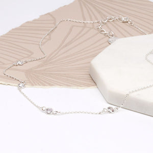 Silver Plated Fine Chain Necklace With Crystals