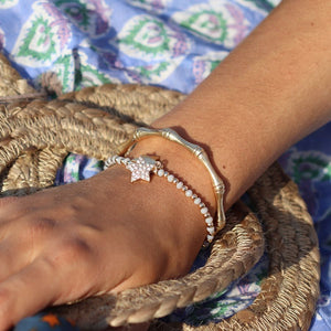 Bamboo Style Bangle In Worn Gold