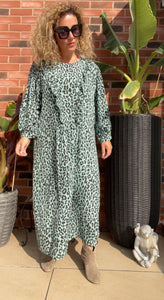 Suzi Leopard Print Midi Dress Mint Green