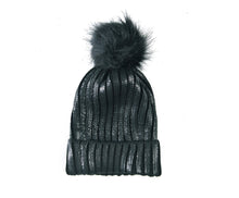 Load image into Gallery viewer, Black Metallic Pompom Hat
