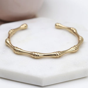 Bamboo Style Bangle In Worn Gold