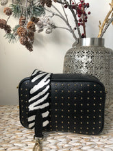 Load image into Gallery viewer, Black Leather Crossbody Bag With Gold Studs
