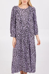 Suzi Leopard Print Midi Dress in Lilac