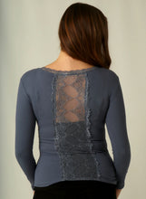 Load image into Gallery viewer, Long Sleeve Blue Top With Lace Panel
