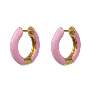 Pink Enamel Hoop Earrings