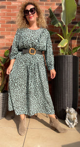 Suzi Leopard Print Midi Dress Mint Green