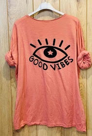 Good Vibes Slogan Long Sleeve Cotton T-Shirts