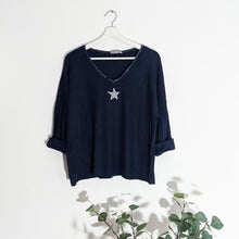 Load image into Gallery viewer, Cosy Glitter Star Tops (teal, navy)
