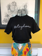 Load image into Gallery viewer, #StayHome slogan boxy cotton t-shirt. Unisex! Also available in white. 
